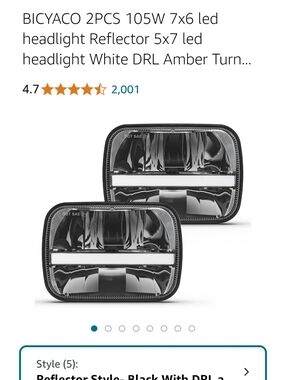 BICYACO 2PCS 105W 7x6 led headlight Reflector 5x7 led headlight White DRL Amber